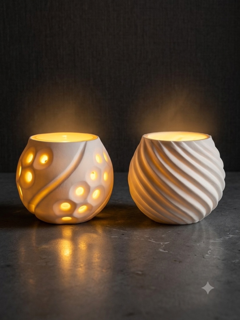 Anthropologie White Sculpted Large Frosted Votive Holders - Set of 2